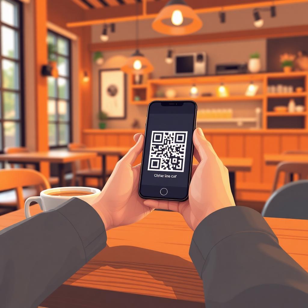 Pelanggan scan QR di meja cafe